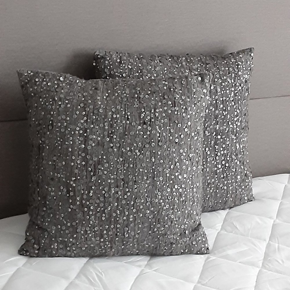 Grey Sequin Decorative Pillows set of (2)